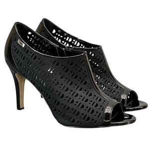 Calvin Klein Kailani Nubuck Patent Leather Black Side Zip Peep Toe Heel Women 10